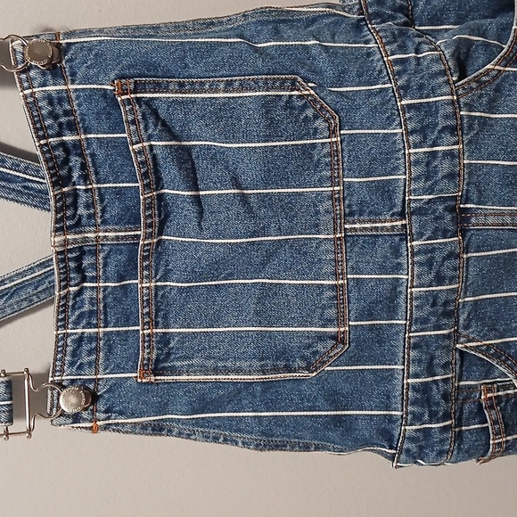 Divided Striped Blue Denim Overall Skirt Women's size 8  80's Utility - Picture 2 of 7
